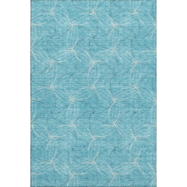 Addison Rugs Mayfield Premium Machine Washable Abstract AMF968 Aqua 9 ft. x 12 ft. Area Rug