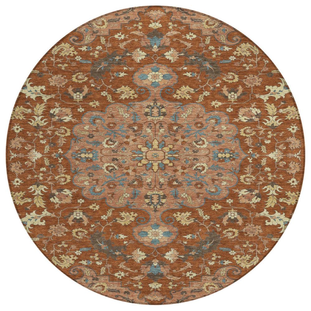 Chantille Machine Washable Indoor/Outdoor Abstract ACN2564 Paprika 8 ft. x 8 ft. Round Rug price history on PriceWatchPro