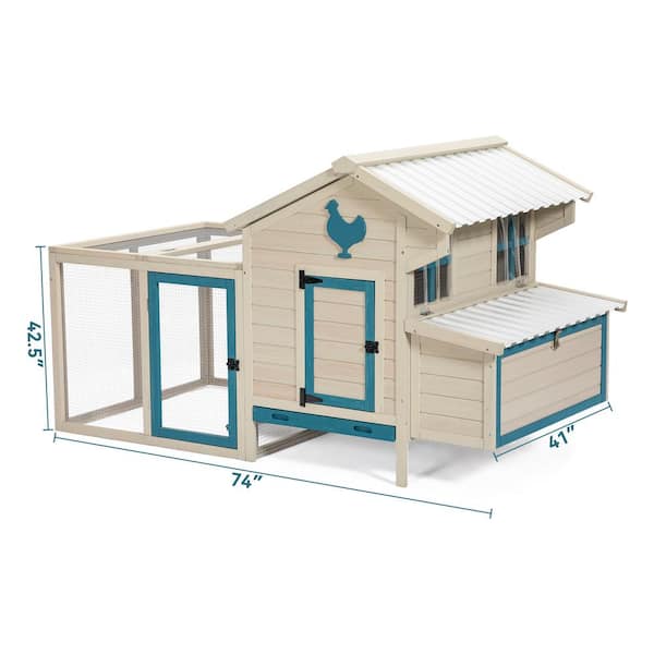 Cesicia 74 in. L Solid Wood White Outdoor Chicken Coop with Waterproof PVC Roof and Removable Bottom (No Furniture Cover)