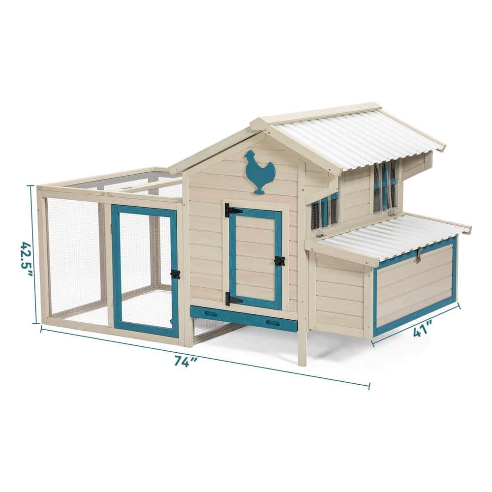 74 in. L Solid Wood White Outdoor Chicken Coop with Waterproof PVC Roof and Removable Bottom (No Furniture Cover) -  Cesicia