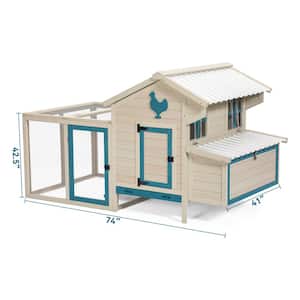 74 in. L Solid Wood White Outdoor Chicken Coop with Waterproof PVC Roof and Removable Bottom (No Furniture Cover)