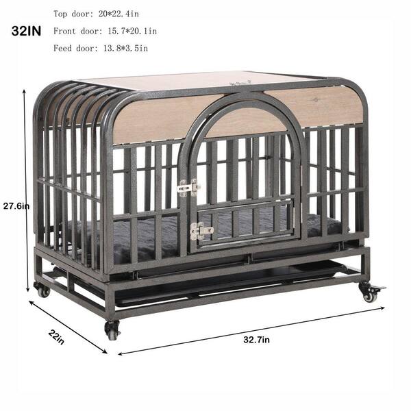 Amucolo 32 in. Gray Heavy-Duty Dog Cage Dog Crate, Furniture Style 