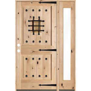50 in. x 80 in. Mediterranean Knotty Alder Sq Unfinished Right-Hand Inswing Prehung Front Door with Right Full Sidelite