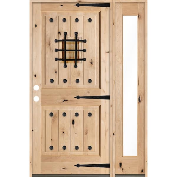 Krosswood Doors 56 in. x 80 in. Mediterranean Knotty Alder Sq Unfinished Right-Hand Inswing Prehung Front Door with Right Full Sidelite