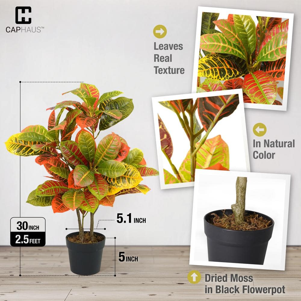30-Inch Multicolor Artificial Croton Tree in Black Plastic Pot
