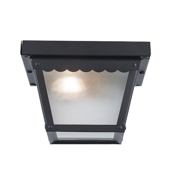 Bel Air Lighting Samantha 1-Light Black Outdoor Flush Mount Ceiling Light Fixture with Frosted Glass