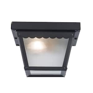 Samantha 1-Light Black Outdoor Flush Mount Ceiling Light Fixture with Frosted Glass