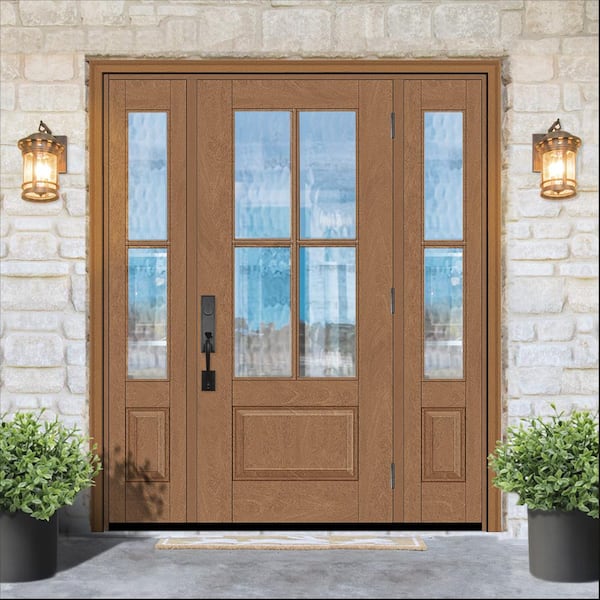 Regency 64 in. x 80 in. 3/4Lite 4SDL Oasis Deco Glass LHOS Prefinish AutumnWht Fiberglass Prehung Front Door w/2_ 12inSL