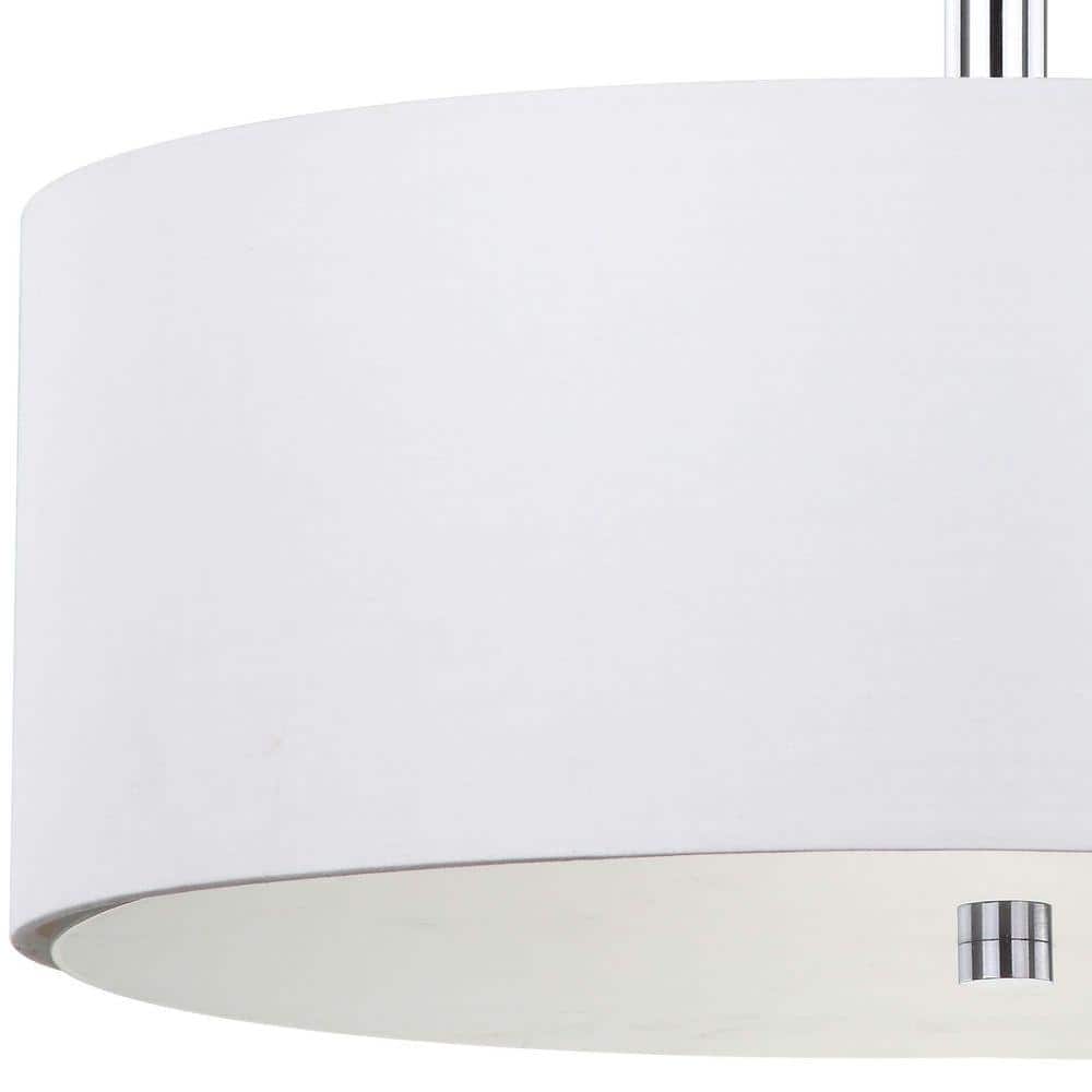 Clara 16" White Cotton Drum Ceiling Light with Chrome Accents