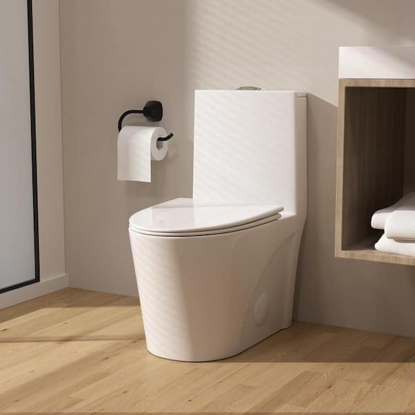 GIVING TREE 1-Piece 1.6 GPF Dual Flush Elongated High Efficiency Toilet in Gloss White Soft-Close Seat