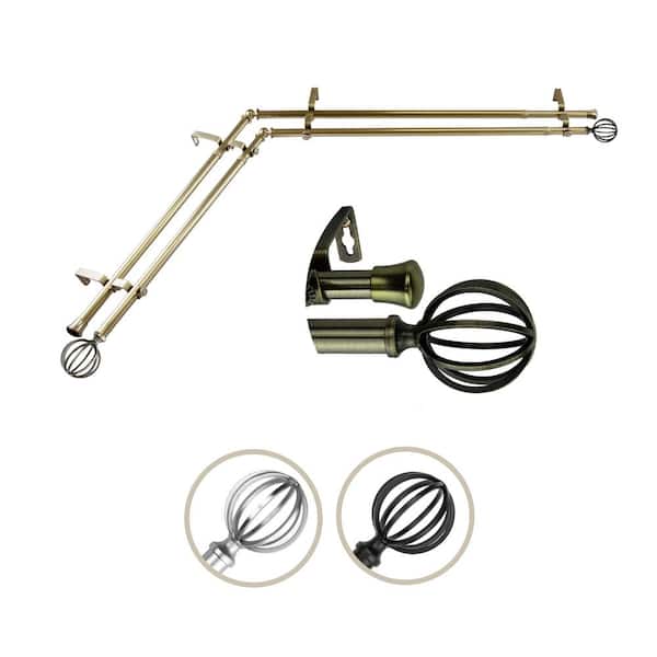 Unbranded 48 in. - 84 in. Adjustable 3/4 in. Double Corner Window Curtain Rod in Antique Brass with Leoni Finial