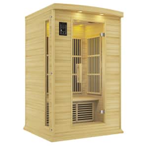2-Person Indoor Hemlock Wood Infrared Sauna with Touch Control Panel, Bluetooth and LED Lights