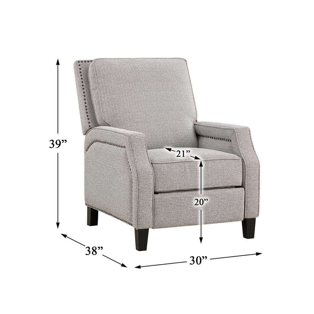 Large Gray Coconut Fabric Recliner with Tapered Legs