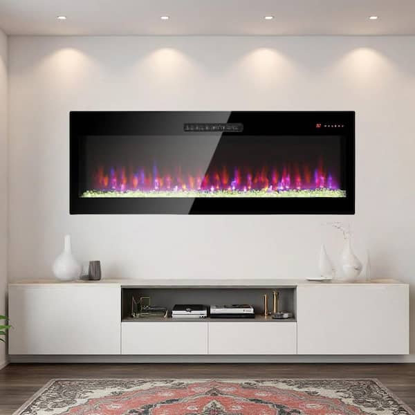 ToolCat 60 in. W x 18.6 in. H Wall Mounted Ultra Electric Fireplace Insert with Remote,Thin Tempered Glass, Multi-Color Flame