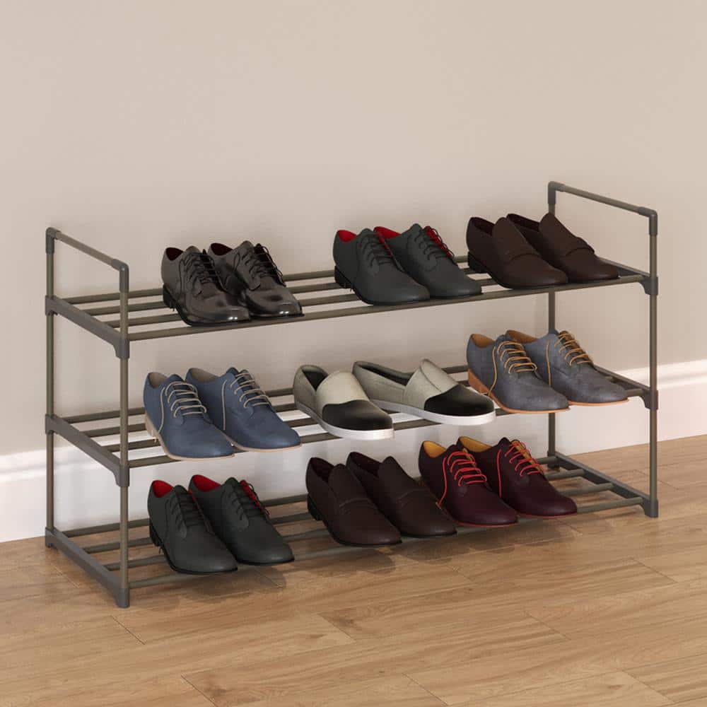 Grey 3-Tier Metal and Plastic Shoe Rack