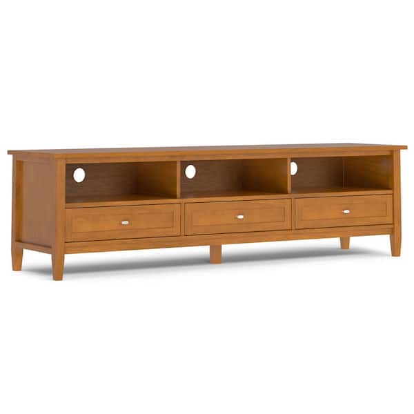 Warm Shaker Solid Wood 72 in. Wide Transitional TV Media Stand in Light Golden Brown For TVs Up to 80 in.