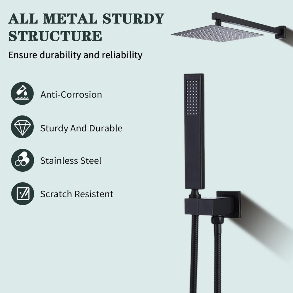 Matte Black Stainless Steel Square Rain Shower Faucet Set