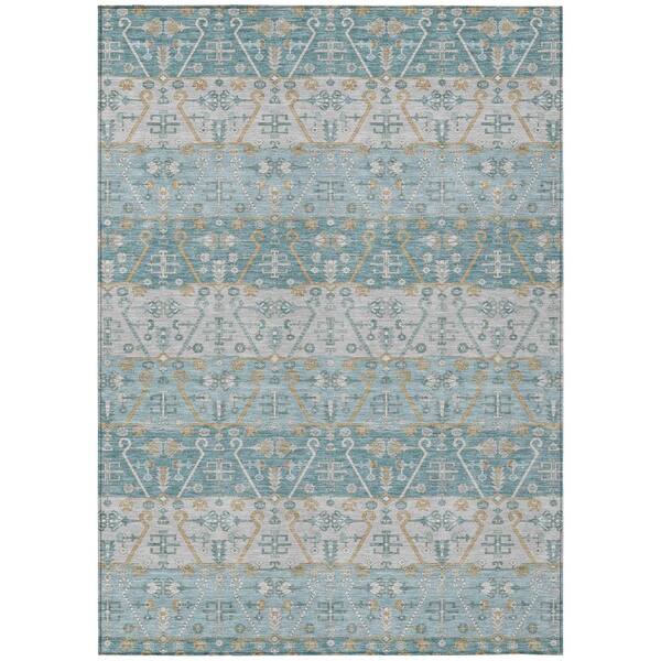 Chantille Machine Washable Indoor/Outdoor Abstract ACN2858 Teal 10 ft. x 14 ft. Area Rug