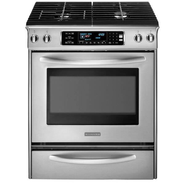 KitchenAid Architect Series II 30 in. 4.1 cu. ft. Slide-In Gas Range with Self-Cleaning Convection Oven in Stainless Steel