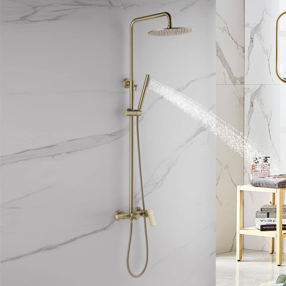Brushed Gold Adjustable Rain Shower System with Handheld
