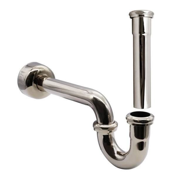 1-1/4" Brass Bathroom Sink P-Trap with 8" Slip Joint Extension Tube in Polished Nickel