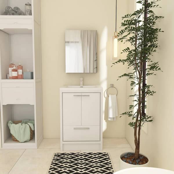 Boosicavelly 24 in. W x 20 in. D x 36 in. H Freestanding Bath Vanity in White with White Solid Surface Top