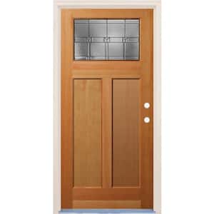 36 in. x 80 in. 2 Panel Left-Hand/Inswing Craftsman 1 Lite Decorative Glass Unfinished Fir Wood Prehung Front Door