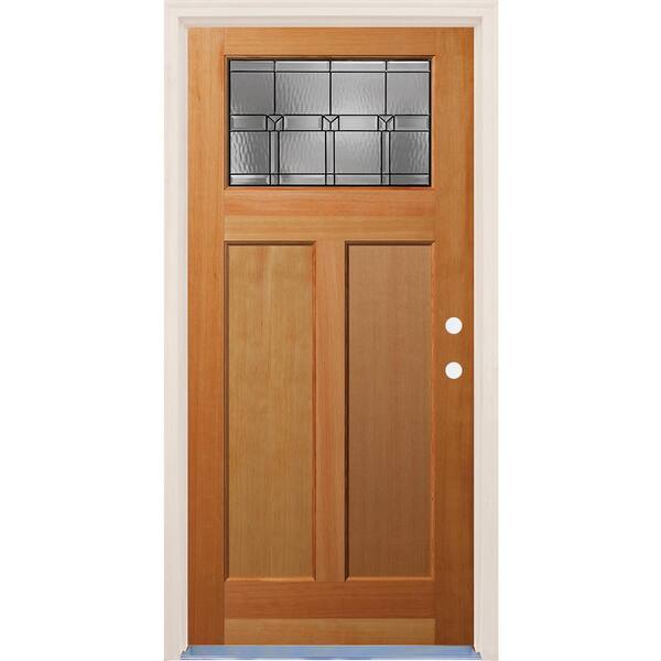 Builders Choice 36 in. x 80 in. 2 Panel Left-Hand/Inswing Craftsman 1 Lite Decorative Glass Unfinished Fir Wood Prehung Front Door