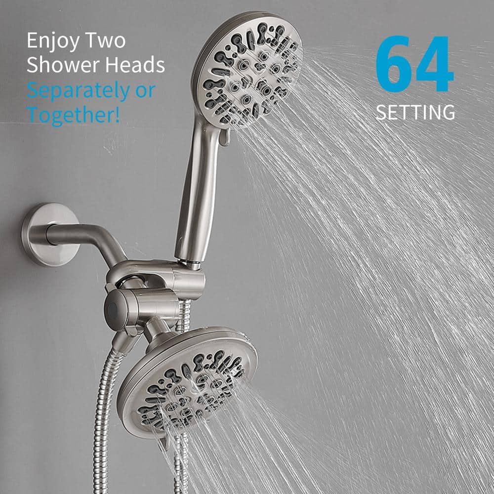 Brushed Nickel Dual Shower Head with Handheld and Stainless Steel Hose