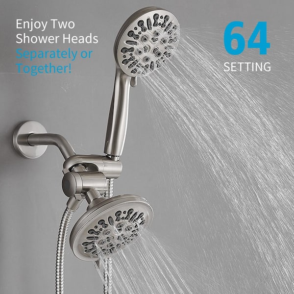 Dual-Function 9-Spray Wall Mount Handheld Shower Head 1.8GPM w/ Stainless Steel Hose in Brushed Nickel,Rain Shower Combo