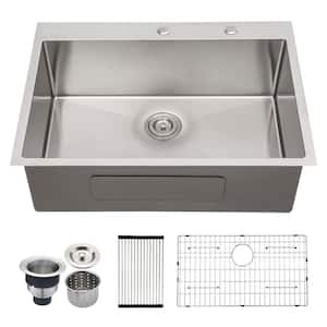 30 in. Drop-In Single Bowl 16-Gauge Brushed Nickel Stainless Steel Workstation Kitchen Sink without Faucet