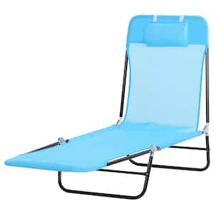 Adjustable-Level Metal Chaise Outdoor Sun Lounge Chair in Blue for the Beach or Deck with Folding Design & Sturdy Frame