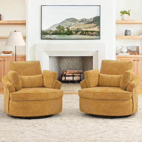 Cirys Ginger Chenille Upholstered 360° Swivel Barrel Chair with 3 Removable Pillows Swivel Accent Chair Set of 2