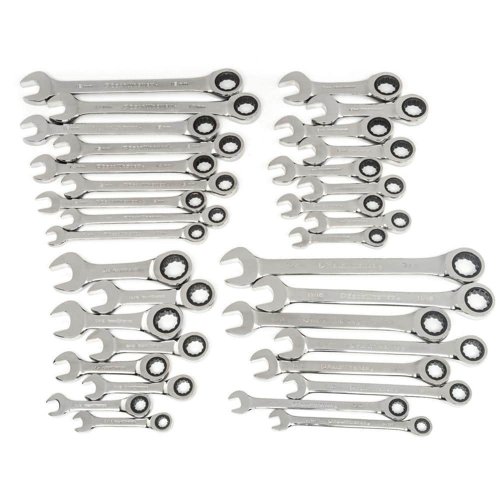 GEARWRENCH SAE/Metric 72-Tooth Standard and Stubby Combination Ratcheting  Wrench Set (34-Piece) 85034 The Home Depot
