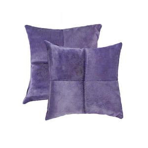 Torino Quattro Cowhide Purple Solid 18 in. x 18 in. Throw Pillow (Set of 2)