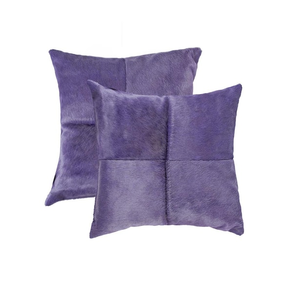 natural Torino Quattro Cowhide Purple Solid 18 in. x 18 in. Throw Pillow (Set of 2)