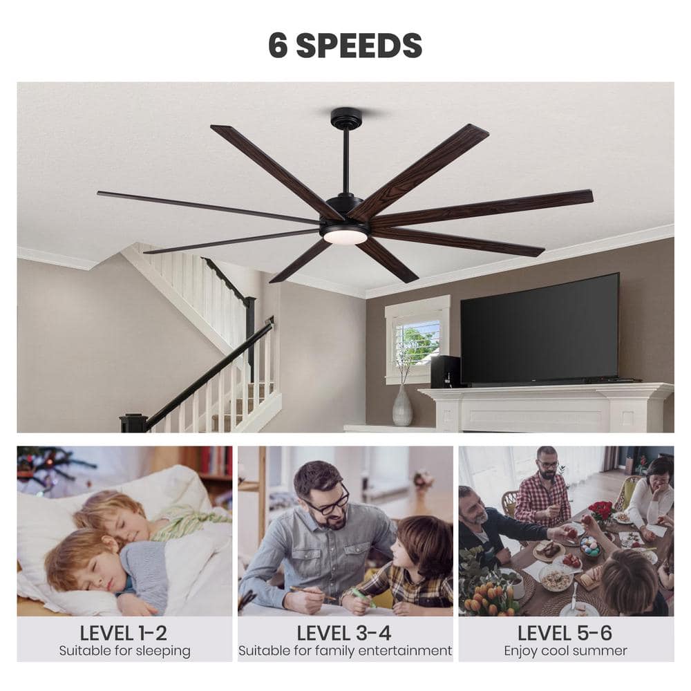 84'' Black Polycarbonate Industrial Ceiling Fan with LED Light and Remote