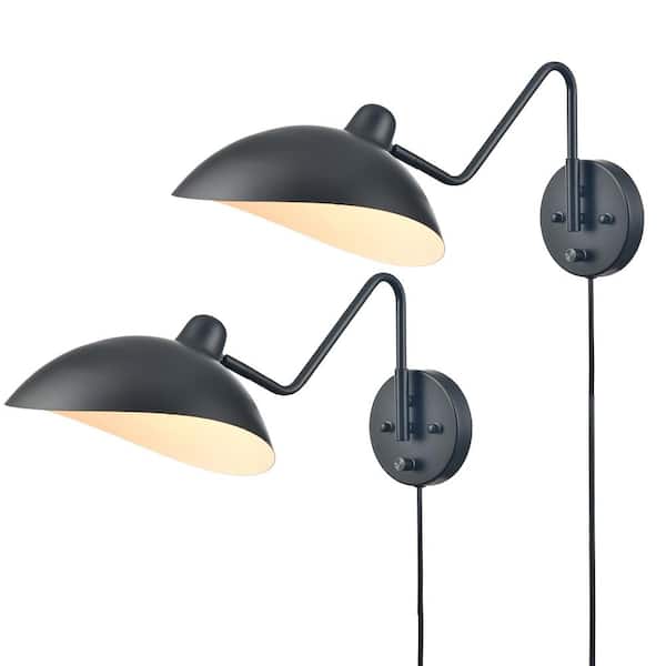 CLAXY 5 in. 2-Light Black Finish Wall Sconce with Standard Shade