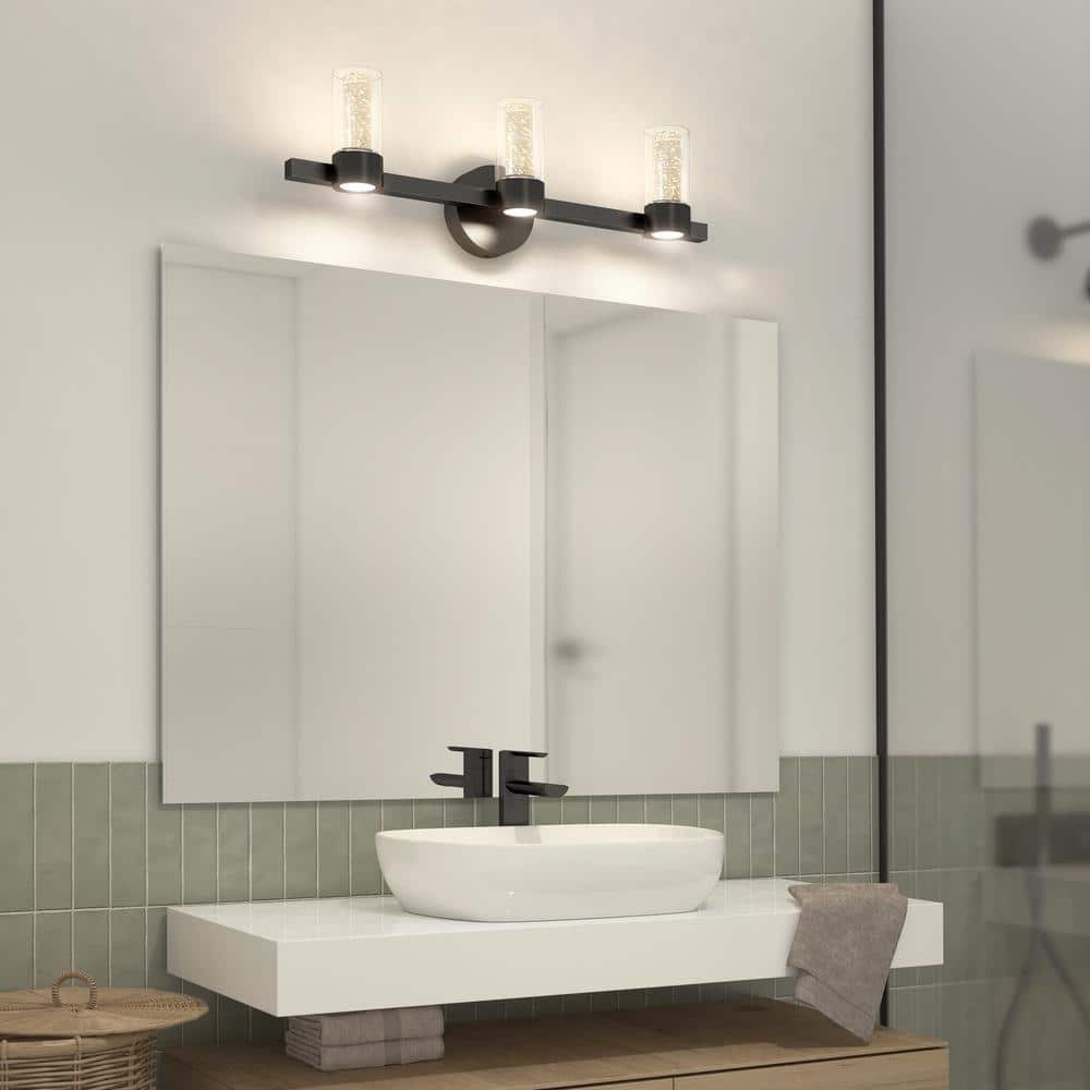 Novello Essence 3-Light Dimmable LED Vanity Light in Black with Clear Glass