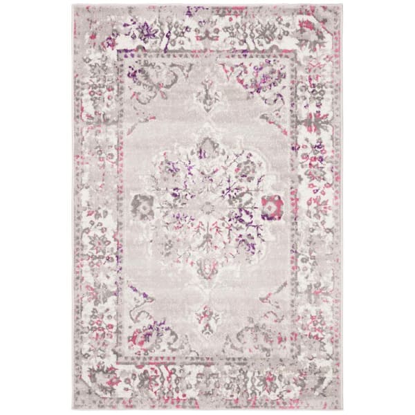 SAFAVIEH Skyler Gray/Pink 4 ft. x 6 ft. Distressed Border Area Rug