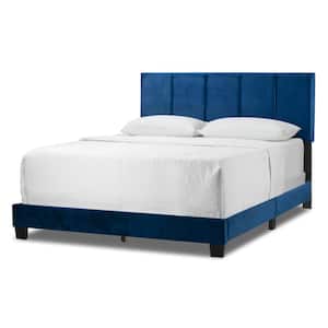 Arty Navy Blue Queen Bed with Line Stitch Tufting