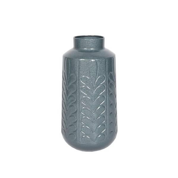 Mikasa 15 in. Blue Leaf Embossed Metal Vase