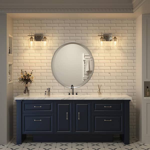 2-Light Brushed Nickel Wall Sconce Vanity Lights with Glass Shade