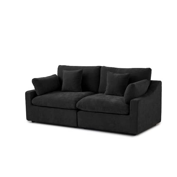 82 in. Black Linen 2-Seater Modular Free Combination Loveseat