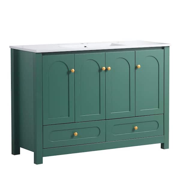 48 in. Green Bathroom Vanity w/ Ceramic Sink Combo, MDF Green Abundant Storage Cabinet-4 Soft Close Doors and 2 Drawers