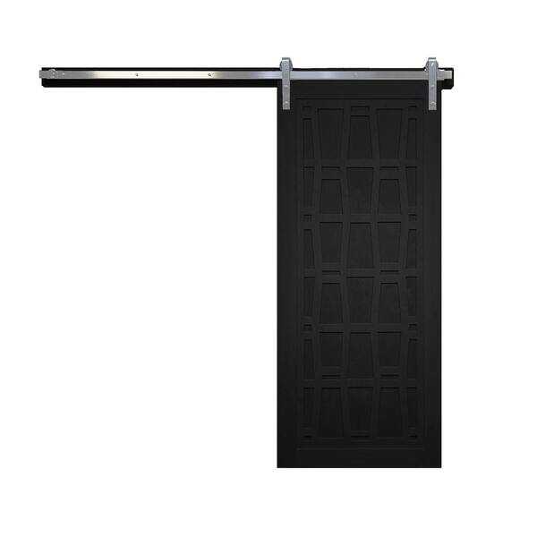 VeryCustom 36 in. x 84 in. Whatever Daddy-O Midnight Wood Sliding Barn Door with Hardware Kit in Black