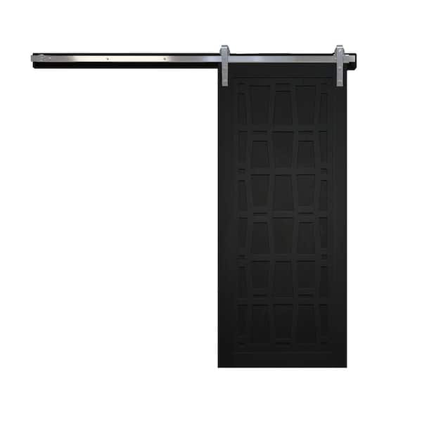 VeryCustom 42 in. x 84 in. Whatever Daddy-O Midnight Wood Sliding Barn Door with Hardware Kit in Stainless Steel