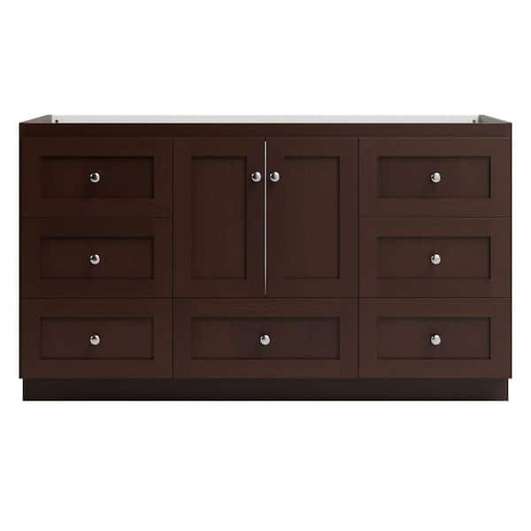 Simplicity by Strasser Shaker 60 in. W x 21 in. D x 34.5 in. H Bath Vanity Cabinet without Top in Dark Alder