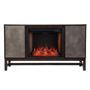 Limonara 54.25 in. Smart Electric Fireplace in Brown and Antique Silver