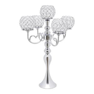 21.5 in. H Silver 5 Arms Crystal Candle Holder Wedding Dining Coffee Table Decor Tabletop Centerpiece (2-Pack)